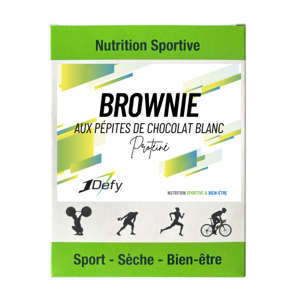 Brownie protéiné aux pépites de chocolat blanc - Boite de 6 brownies - 1Defy
