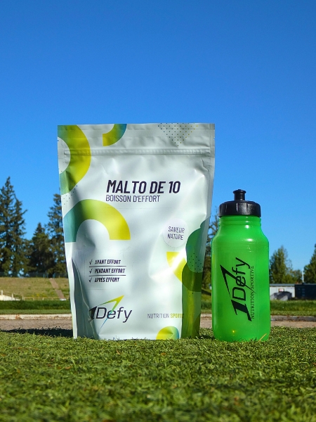 Maltodextrine DE 10 avec un bidon de la marque 1Defy nutrition sportive made in bourgogne