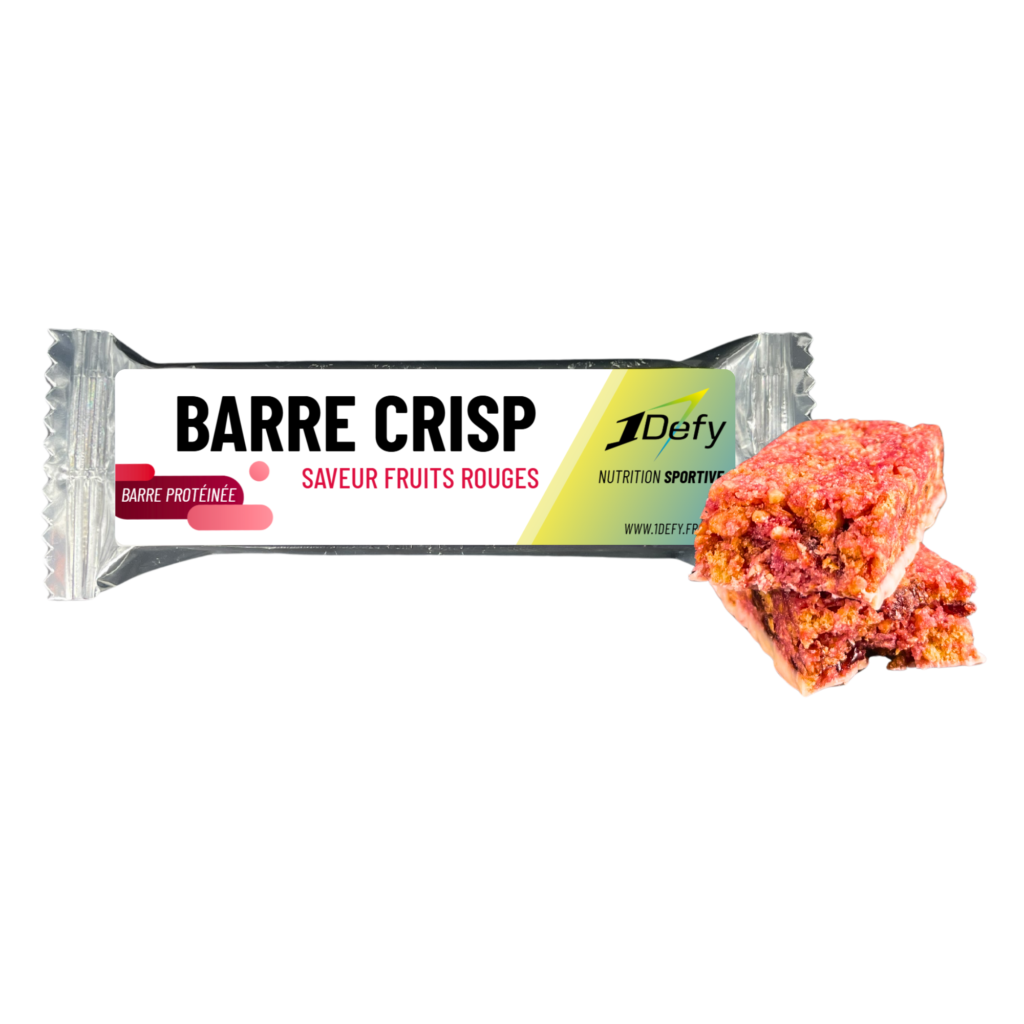 Barre Crisp protéinée, saveur fruits rouges, 1Defy Nutrition Sportive Made in Bourgogne, Made in France