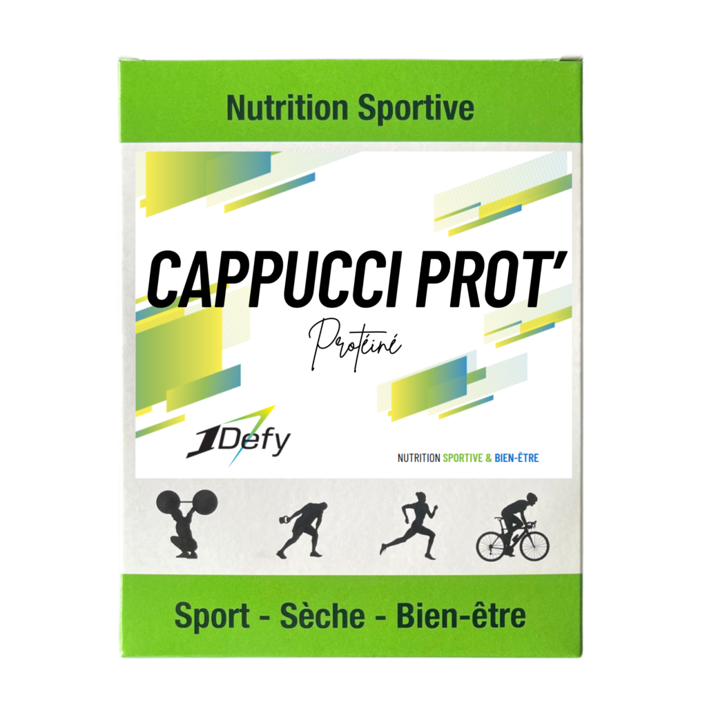 Cappucci Prot', Cappucino protéiné en poudre, boite de 5 sachets individuel, 1Defy Nutrition Sportive Made in Bourgogne, Made in France