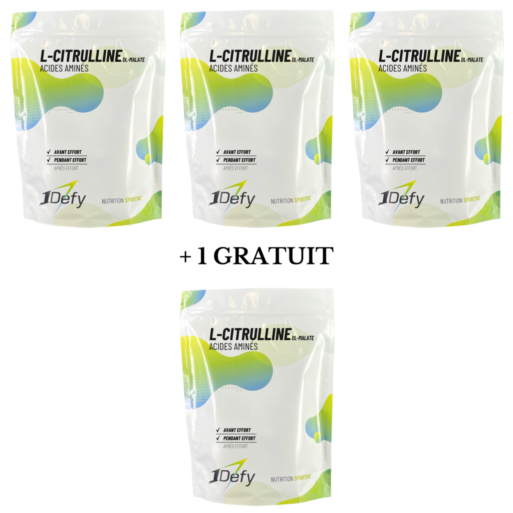 Acide aminé, L-Citrulline-DL-malate, saveur nature, pure, offre 3+1 gratuit, 1Defy Nutrition Sportive Made in Bourgogne Made in France