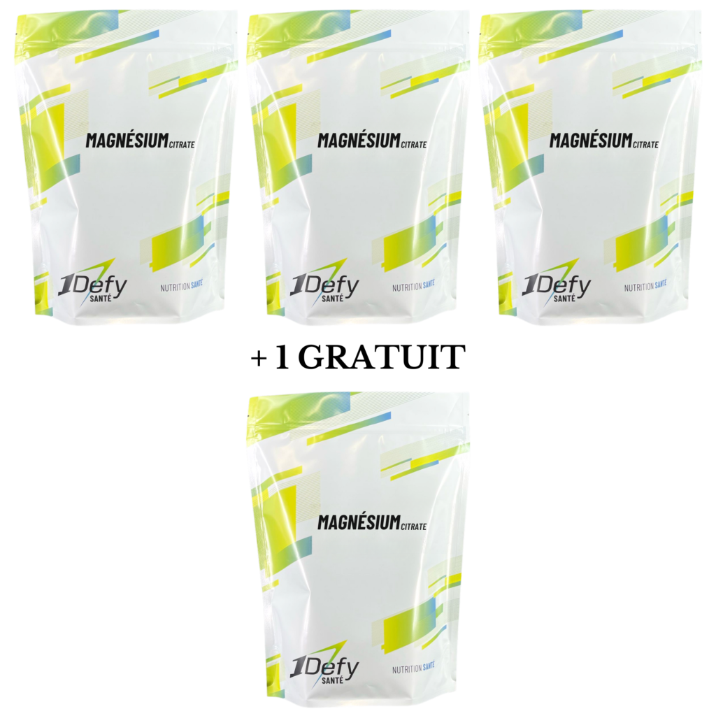 Magnésium citrate en poudre, pure, offre 3+1 gratuit, 1Defy Nutrition Sportive Made in Bourgogne, Made in France