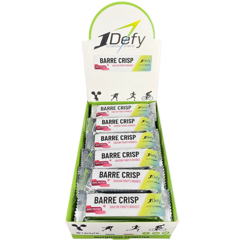 Boite de 24 barres Crisp protéinées, saveur fruits rouges, 1Defy Nutrition Sportive Made in Bourgogne, Made in France
