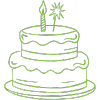 Icône de gâteau d'anniversaire symbolisant le cadeau et les offres exclusives réservés aux membres du programme de fidélité 1Defy