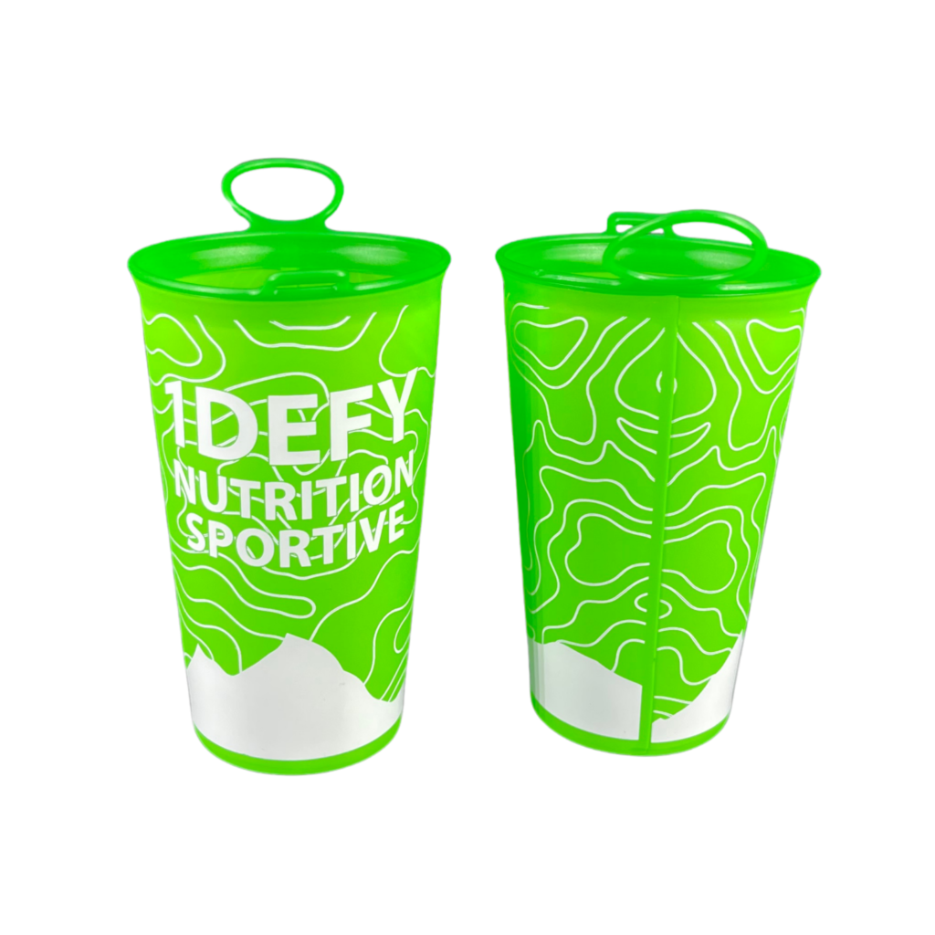Gobelet souple d trail 200ml de 1Defy nutrition sportive made in bourgogne, parfati pour les trail et sur les ravito